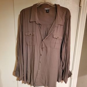 3x olive green long sleeve button down shirt